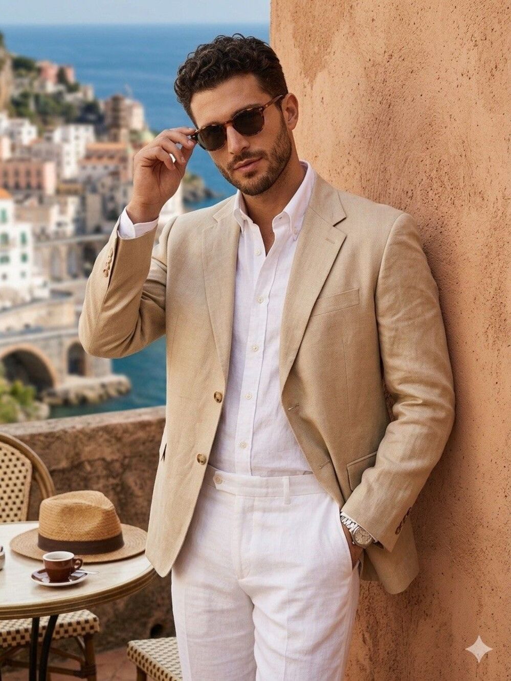 Perry Ellis Mens Blazer 42R Beige Linen Blend Surgeon’s Cuffs Lightweight Casual